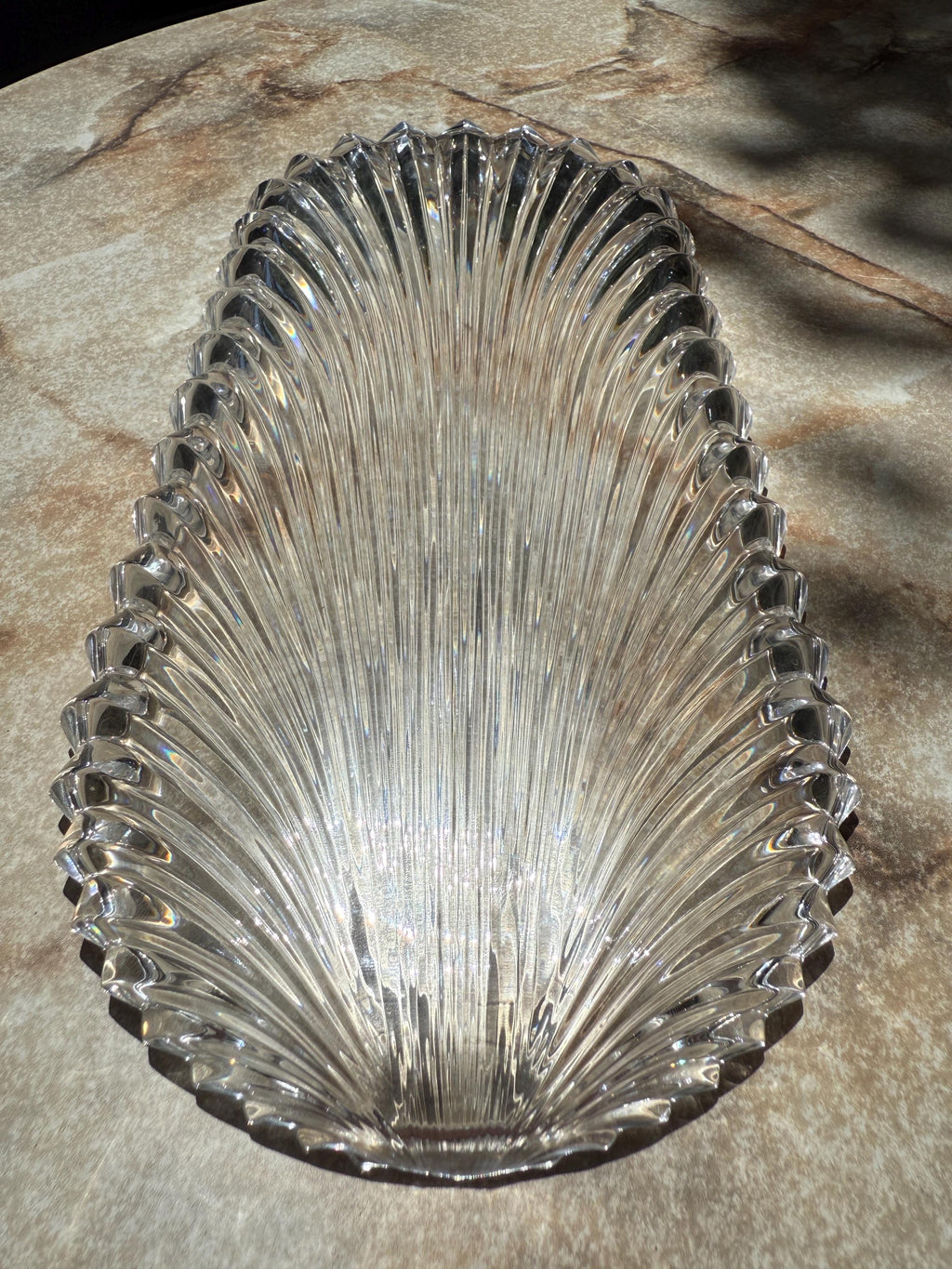 Villeroy & Boch Germany Crystal Sandwich Platter | 14” Long Ribbed Fan Design | Vintage Heavyweight Serving Tray