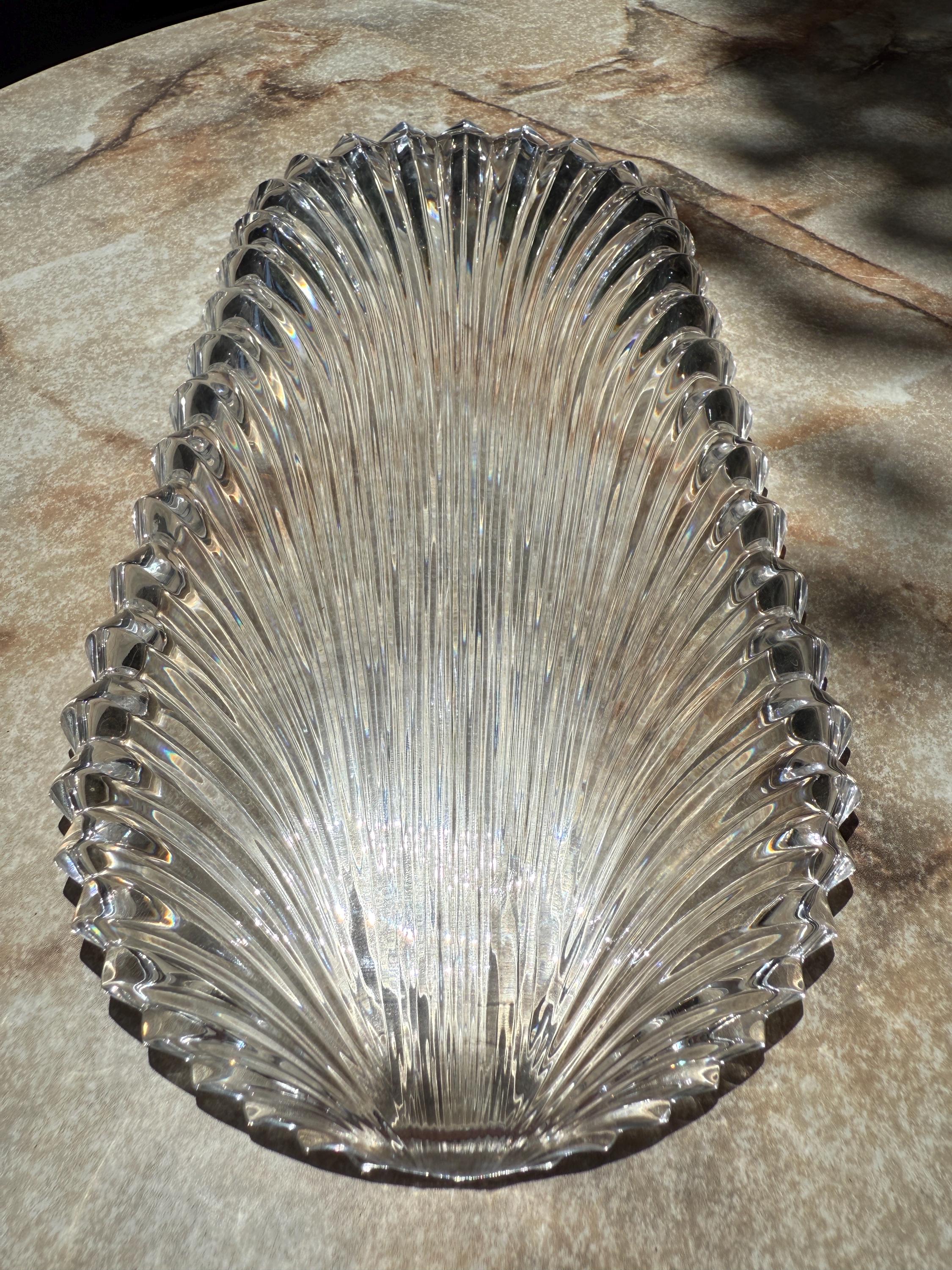 Villeroy & Boch Germany Crystal Sandwich Platter | 14” Long Ribbed Fan Design | Vintage Heavyweight Serving Tray