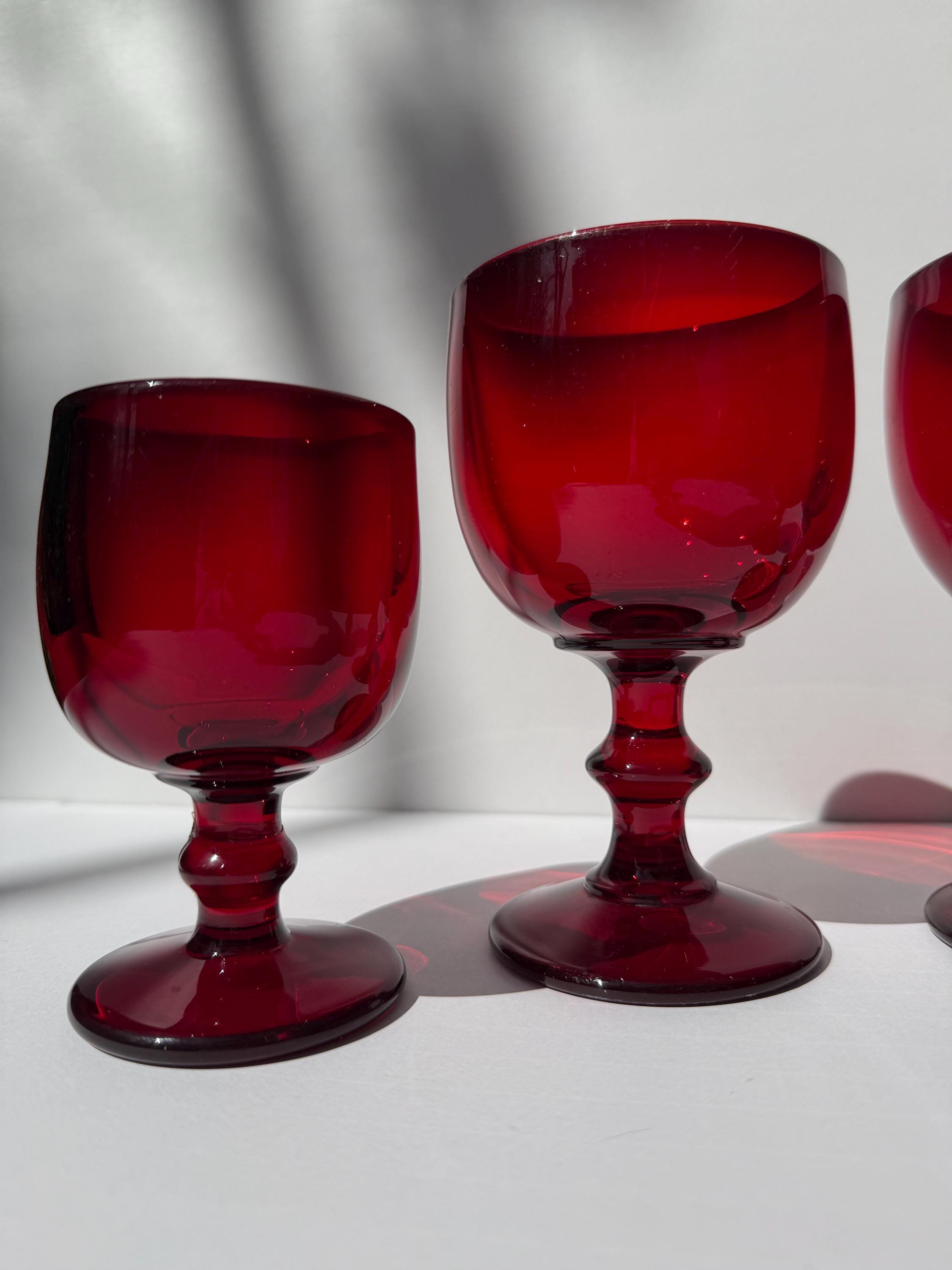 Pair of Ruby Red Hoffman House Stemmed Goblets – Imperial Glass – Choose 4oz or 8oz – Vintage Barware