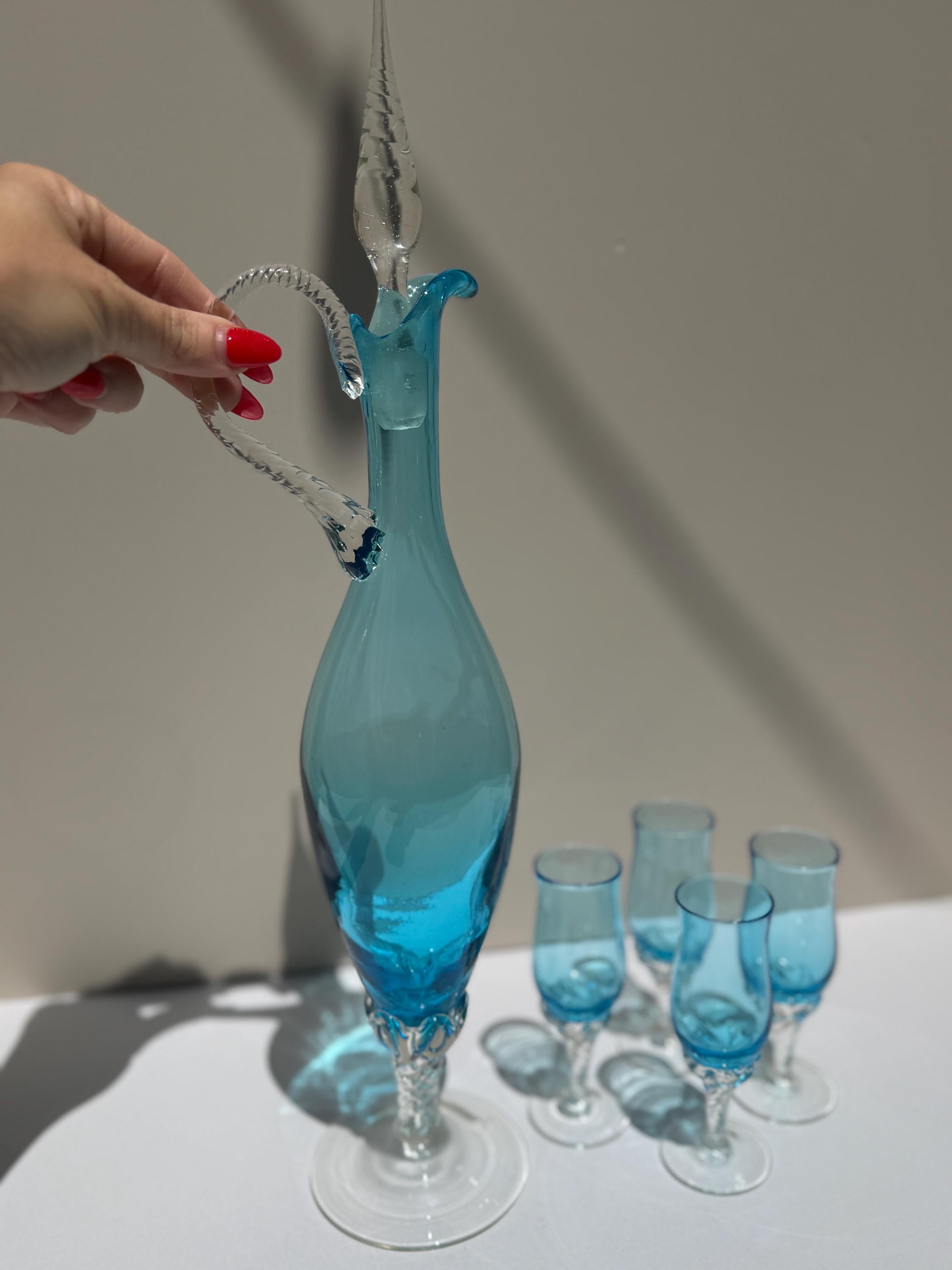 Vintage Blue Empoli Genie Decanter & Glasses Set – Swirl Design – Made in Italy