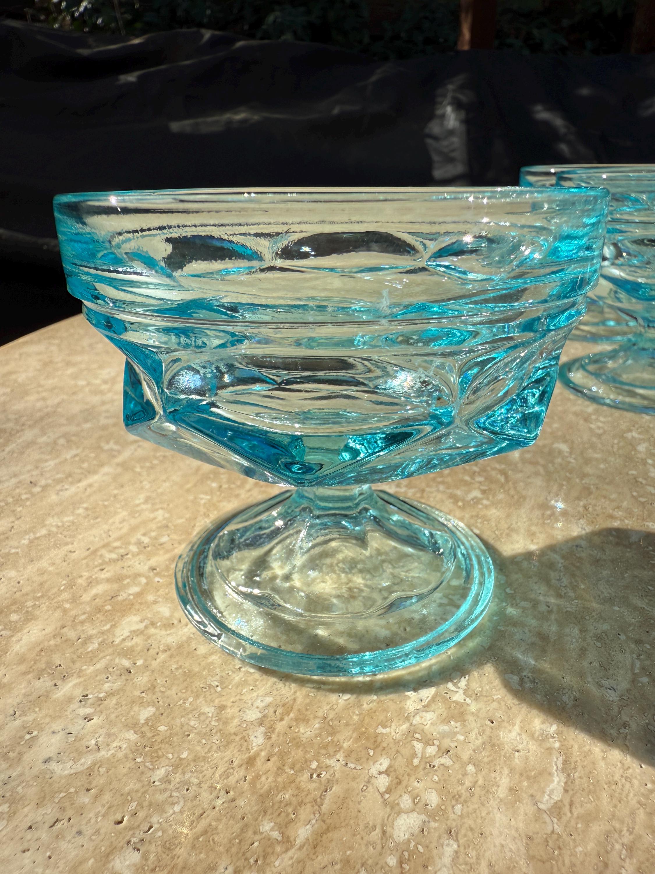 Set of 6 Anchor Hocking Fairfield Sherbert/Coupe Glasses- Aqua Blue