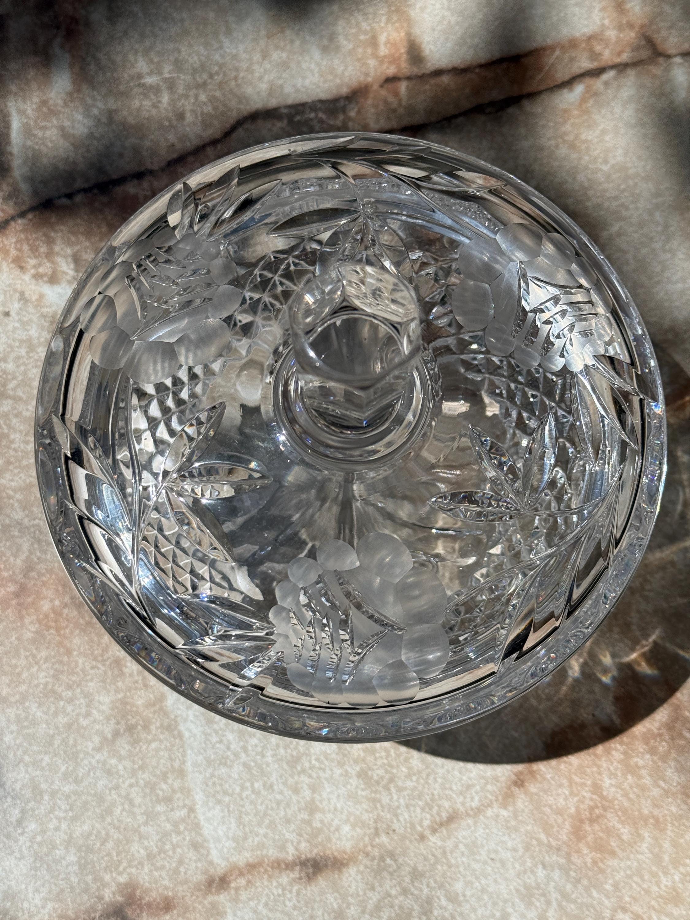 Vintage Bohemian Cut Crystal Candy Dish with Rose Pressed Lid – Mismatched Charm