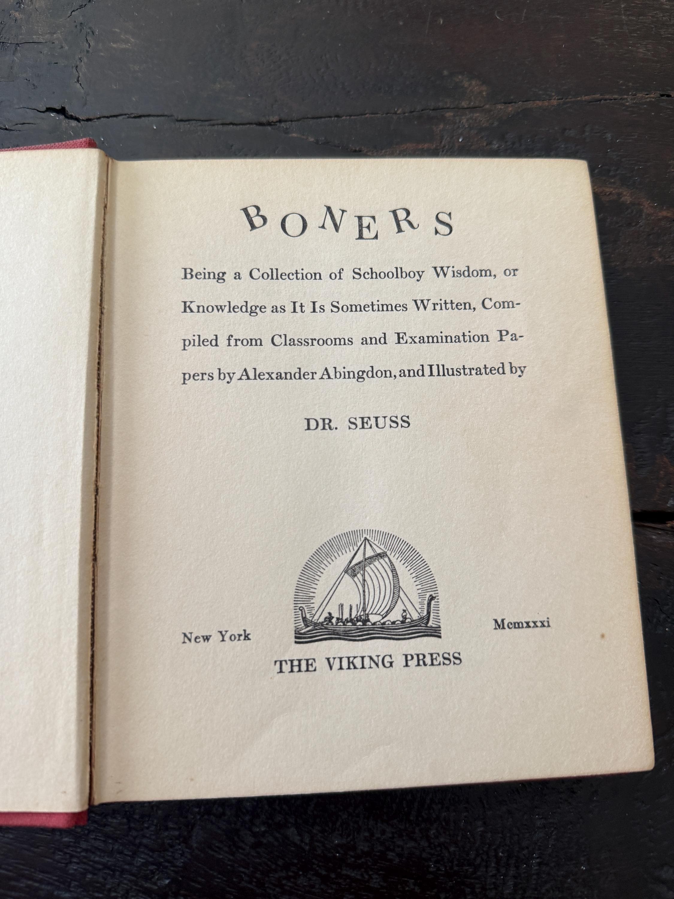 Third Printing 1937 of Boners by Alexander Abingdon  Illustrated by Dr Seuss  Vintage Humor Book