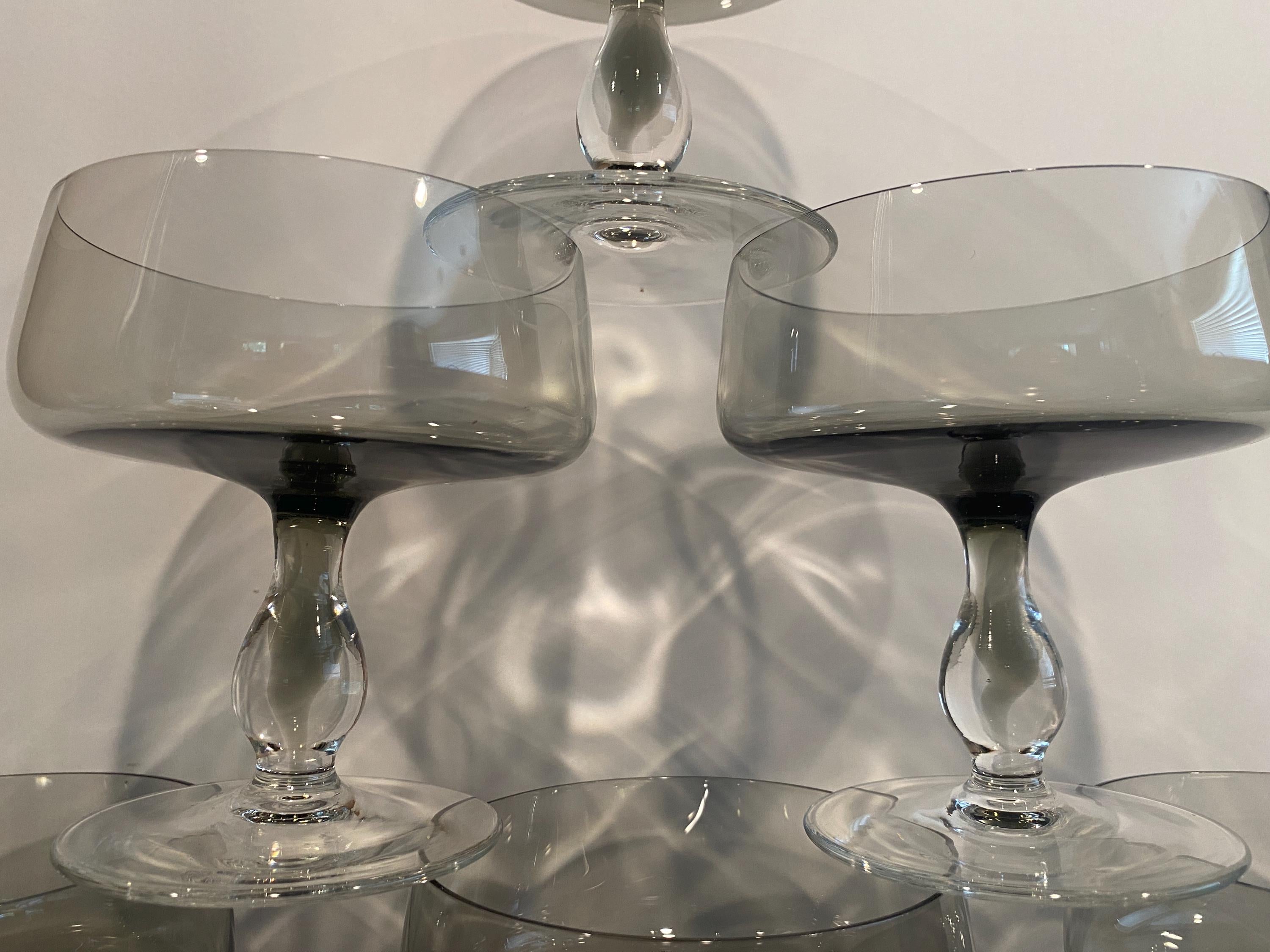 Pair of MCM Crystal Smoke Colored Champagne Glasses / Coupes / wedding gift/ hostess gift / Birthday / Housewarming
