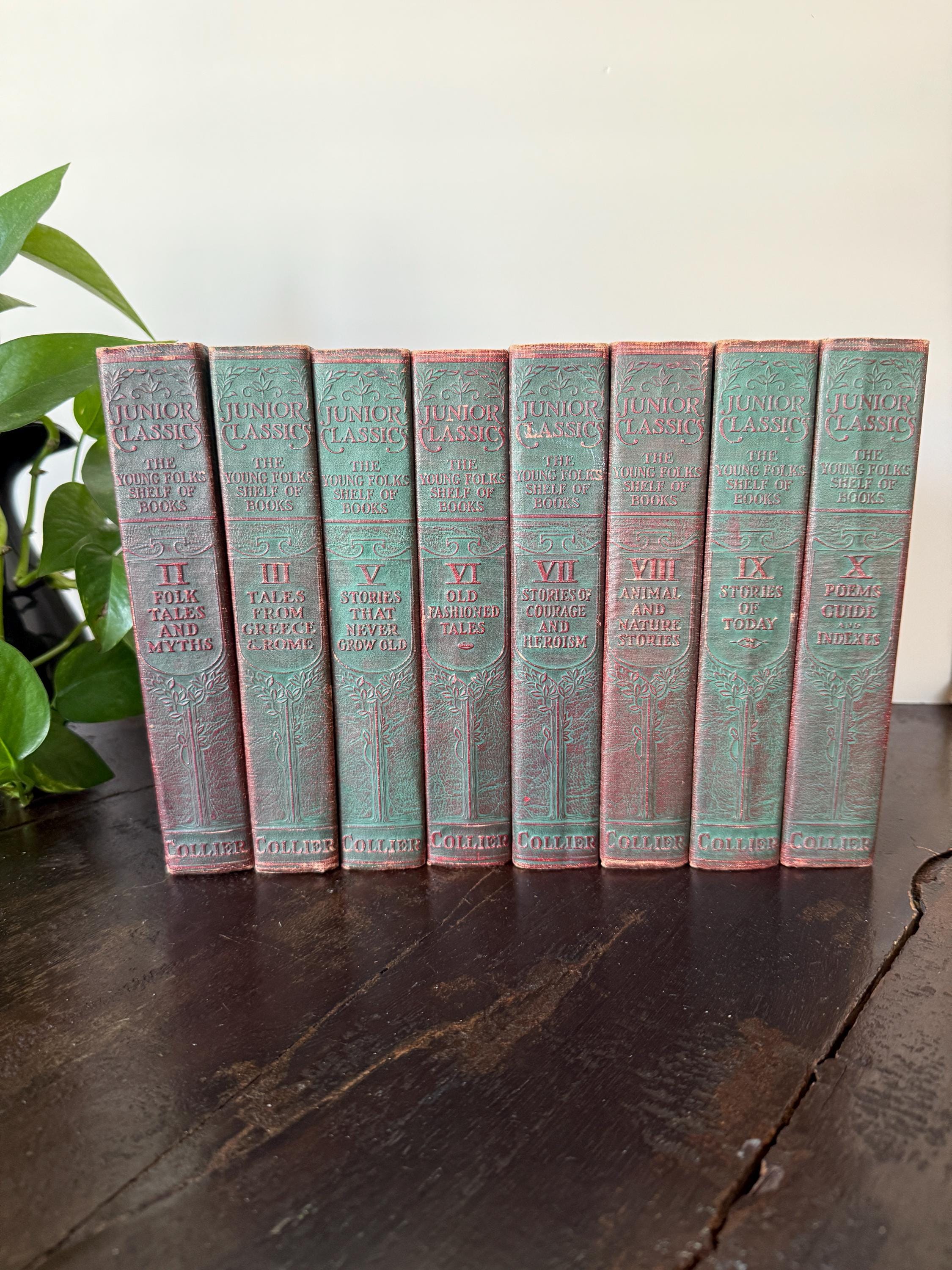 Vintage 1918 Junior Classics Book Set | 8 Volumes | The Young Folks Shelf of Books | Second Edition by P.F. Collier | Embossed Covers
