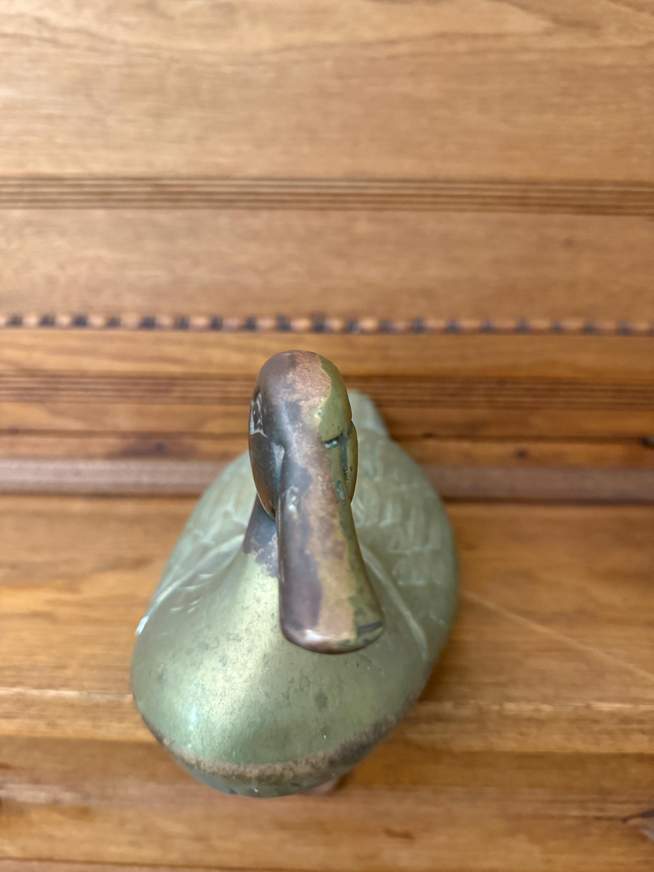 Vintage Brass Duck | 7lb Oxidized Brass Mallard Sculpture | Rustic Farmhouse Decor | Duck Paperweight | Collectible Brass Bird