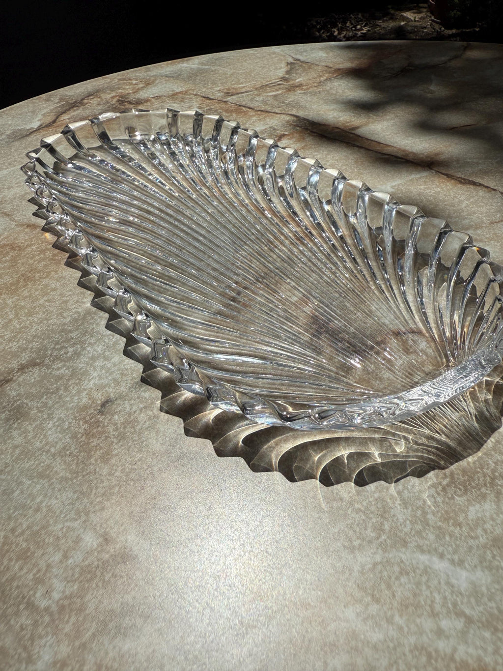 Villeroy & Boch Germany Crystal Sandwich Platter | 14” Long Ribbed Fan Design | Vintage Heavyweight Serving Tray