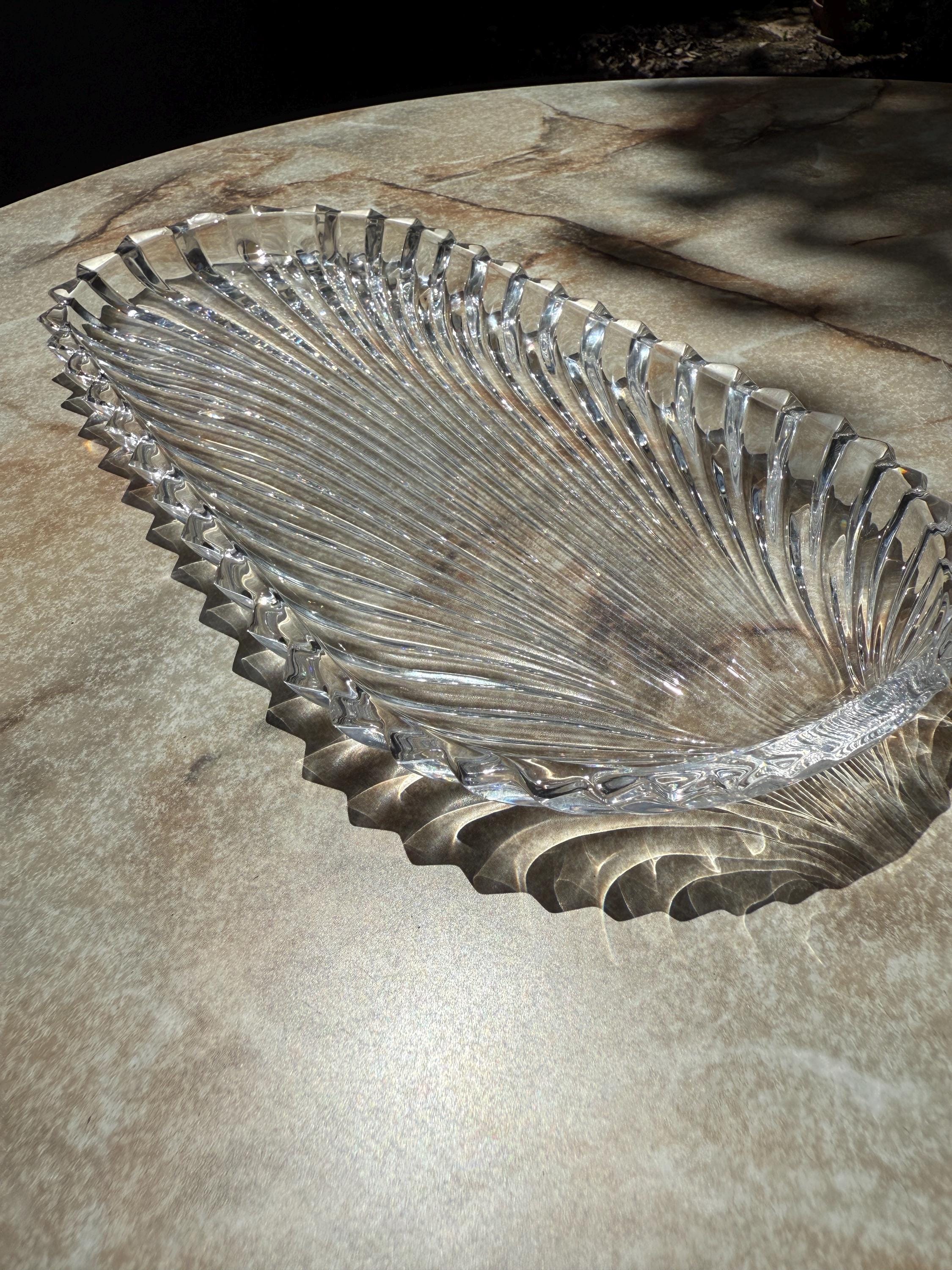 Villeroy & Boch Germany Crystal Sandwich Platter | 14” Long Ribbed Fan Design | Vintage Heavyweight Serving Tray