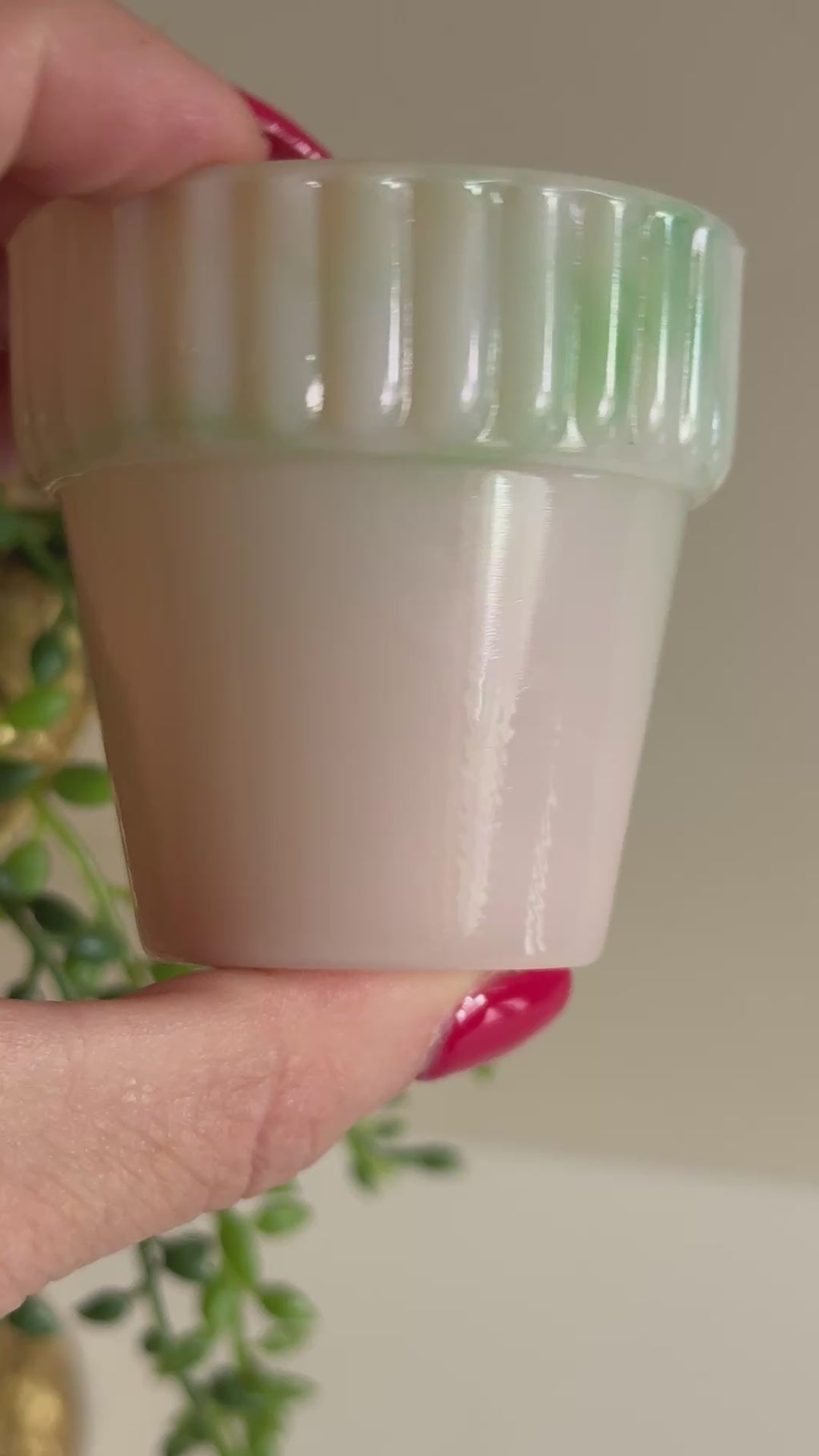 Vintage Akro Agate Slag Glass Toothpick Holder – Pink & Green Flower Pot Design – 2.25”