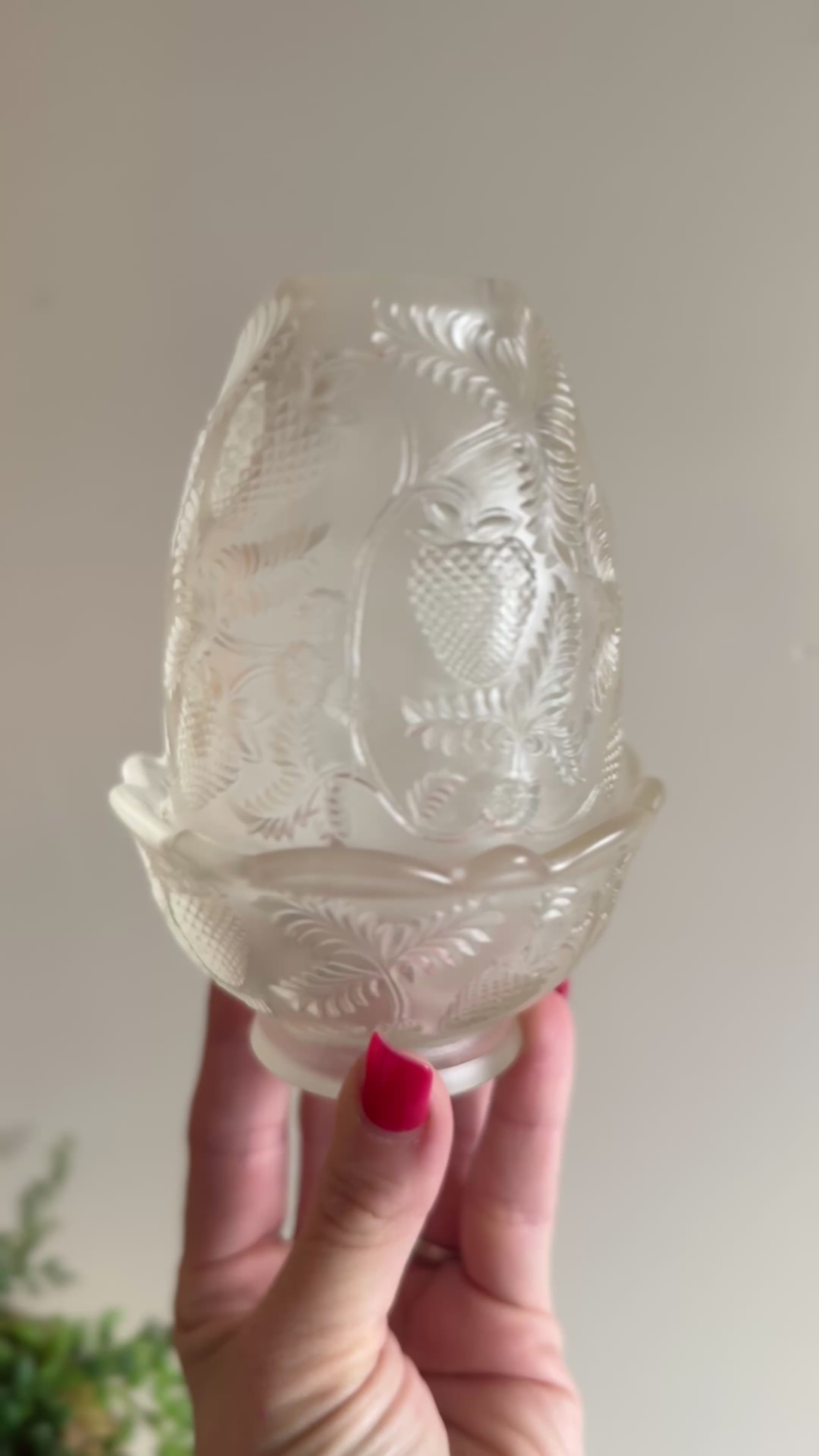 Vintage Fenton Satin Glass Fairy Lamp – Strawberry Pattern – Original Sticker – 5” Tall